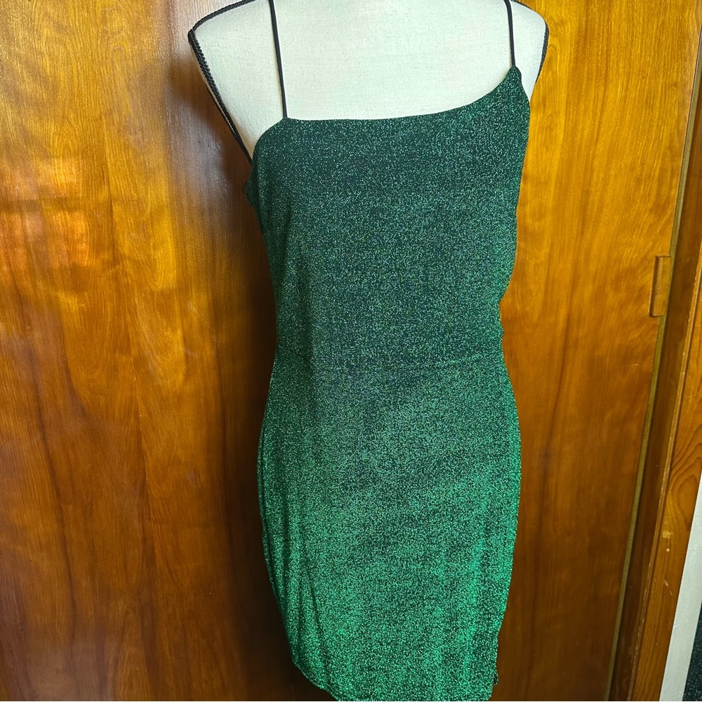 Lulu's Green and Black Asymmetrical Spaghetti Strap Mini Dress size XL